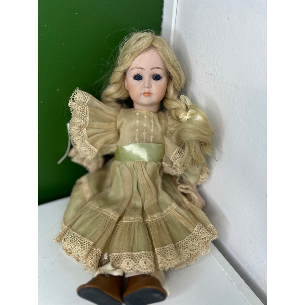Vintage K & R Bisque Porcelain Doll Blonde Blue Eyes Victorian Lace Dress